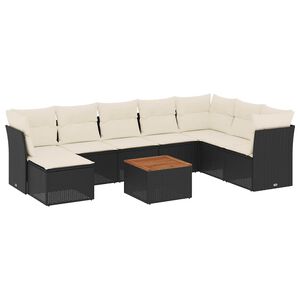 vidaXL 9-delige Loungeset met kussens poly rattan zwart