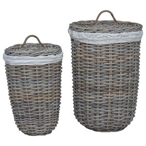 vidaXL Wasmand met deksel 2 pcs Kubu grijs Kubu Rattan