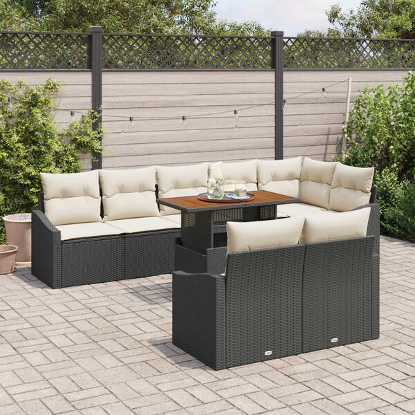 vidaXL Tuin Sofa Set met opslag 9 pcs Zwart Poly riet