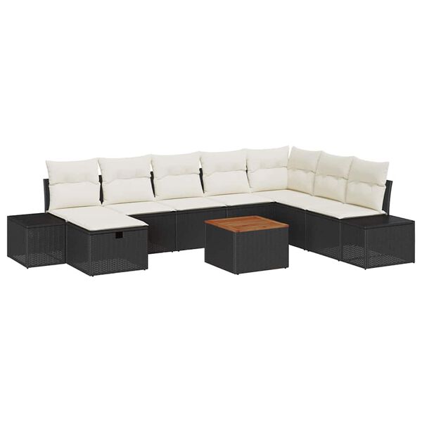 vidaXL Tuin Sofa Set met kussen met opslag 9 pcs Zwart Poly riet