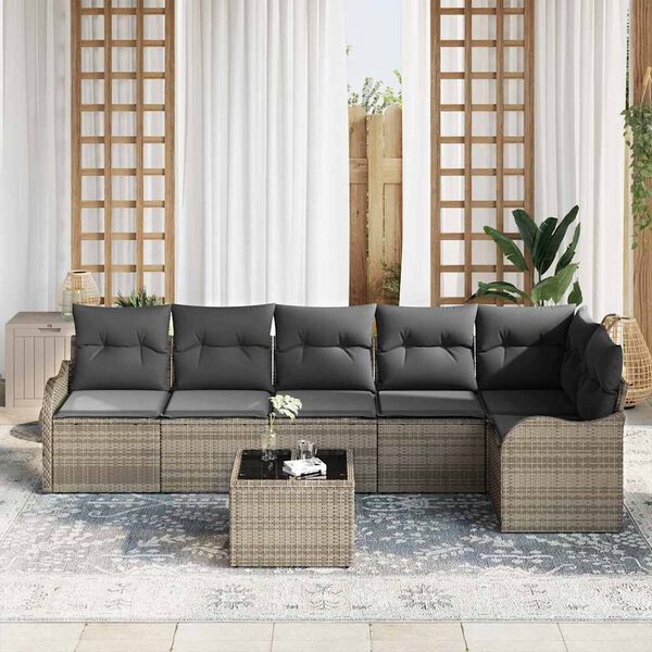 vidaXL Tuin Sofa Set met kussen met opslag 7 pcs Zwart Poly riet