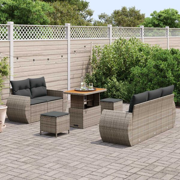 vidaXL Tuin Sofa Set met kussen met opslag 8 pcs Grijs poly rattan