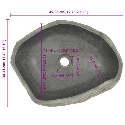 vidaXL Wastafel ovaal 45-53 cm riviersteen
