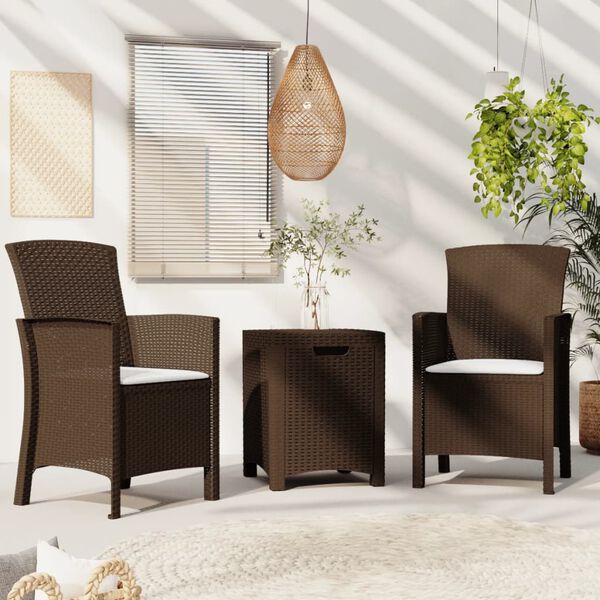 vidaXL 3-delige Loungeset met kussens PP rattan bruin