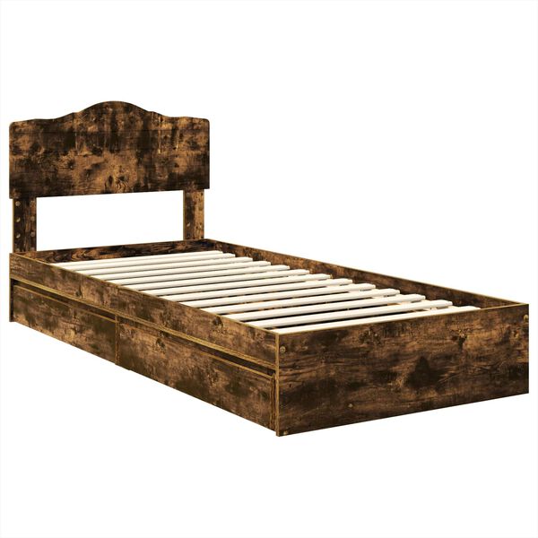 vidaXL Opslag bed met lade Gerookt eiken 90 x 190 cm Bewerkt hout