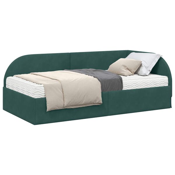 vidaXL Hoekbedframe met Matras met hoofdeinde 2 pcs Groen Fluweel