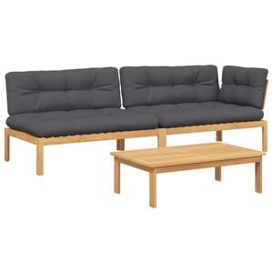 vidaXL 3-delige Loungeset pallet met kussens massief acaciahout