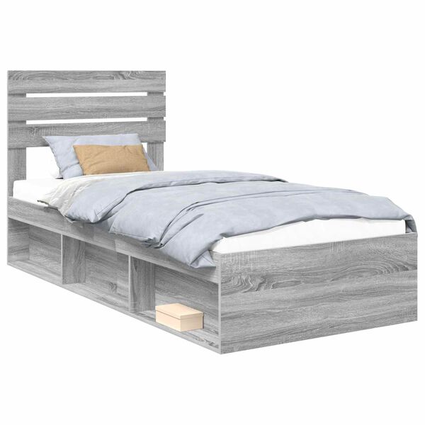 vidaXL Bedframe Grijs Sonoma 90 x 190 cm Massief grenenhout