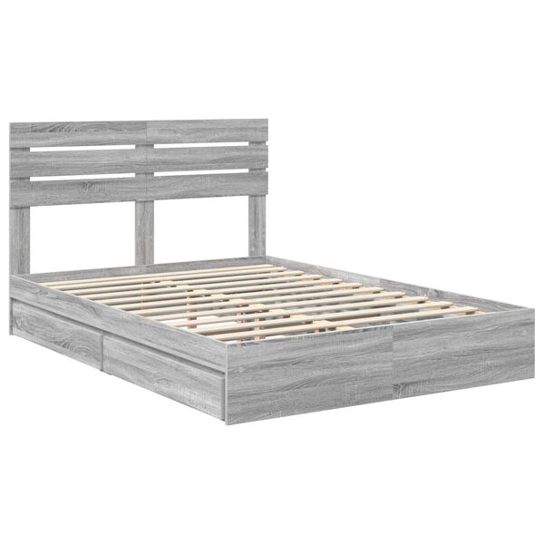 vidaXL Opslag bed met lade Grijs Sonoma 140 x 200 cm Bewerkt hout