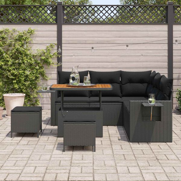 vidaXL Tuinbankenset met kussen 9 pcs Zwart poly rattan
