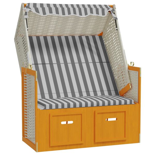 vidaXL Strandstoel met luifel poly rattan en massief hout wit en grijs