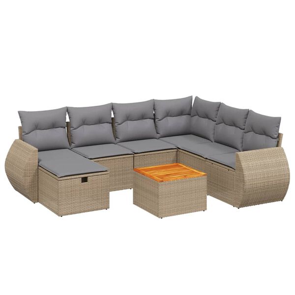 vidaXL 8-delige Loungeset met kussens poly rattan gemengd beige