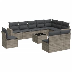 vidaXL 11-delige Loungeset met kussens poly rattan grijs