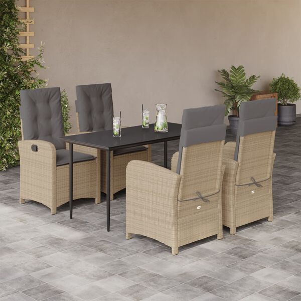vidaXL 5-delige Tuinset met kussens poly rattan gemengd beige