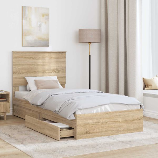 vidaXL Opslag bed met lade Sonoma Eiken 100 x 200 cm Bewerkt hout