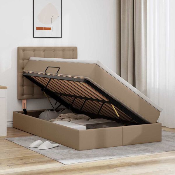 vidaXL Opbergbed met LED met matras Cappuccino 120 x 200 cm Nep Leer