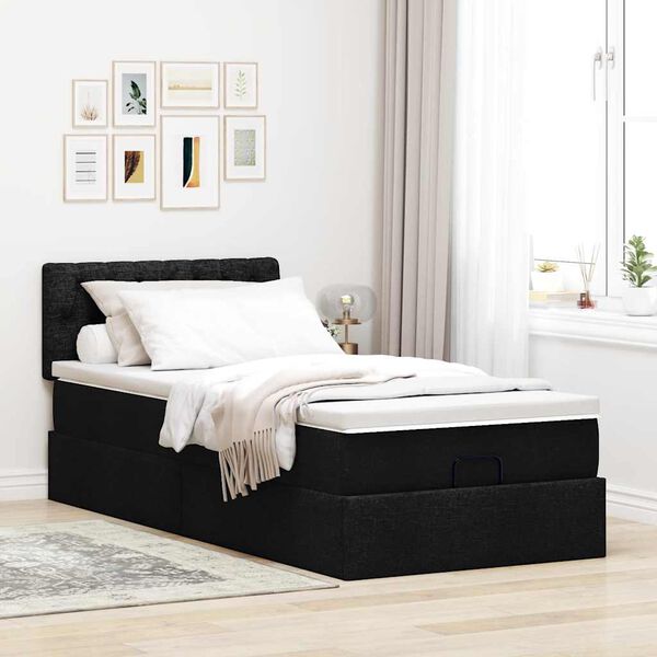 vidaXL Ottoman bed met matras en LED's 100x200 cm stof zwart
