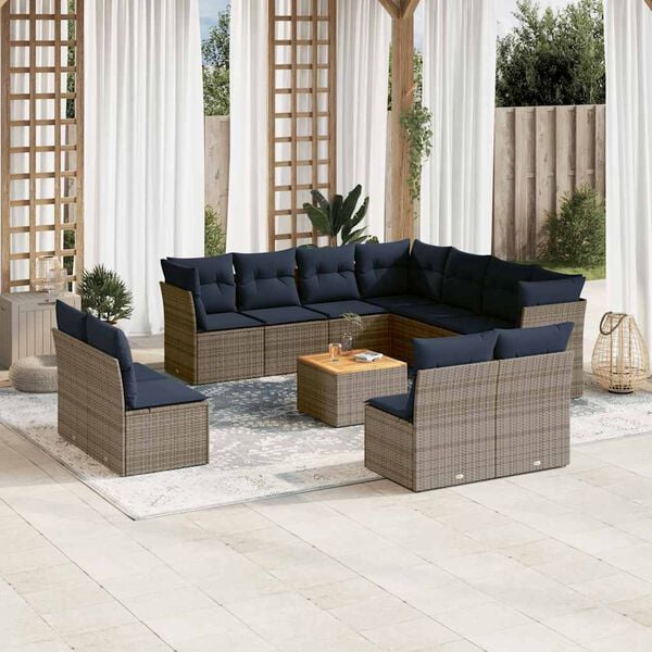 vidaXL 12-delige Loungeset met kussens poly rattan grijs