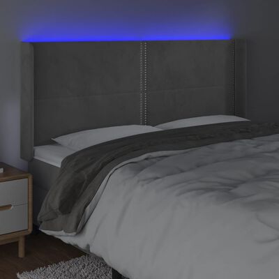 vidaXL Hoofdbord LED 183x16x118/128 cm fluweel lichtgrijs
