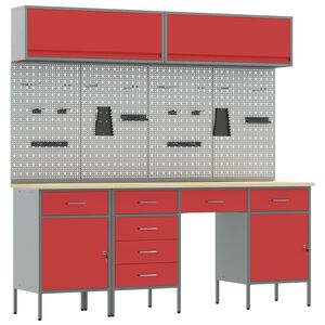 vidaXL Werkkast set met lade met opslag met slot 10 pcs Rood