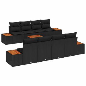vidaXL Tuinbankenset met kussen 9 pcs Zwart Poly riet
