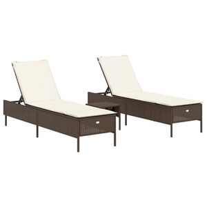 vidaXL 3-delige Ligbeddenset met kussens poly rattan bruin