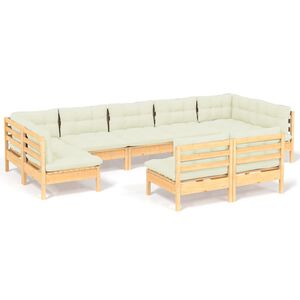 vidaXL 9-delige Loungeset met cr&egrave;mekleurige kussens massief grenenhout
