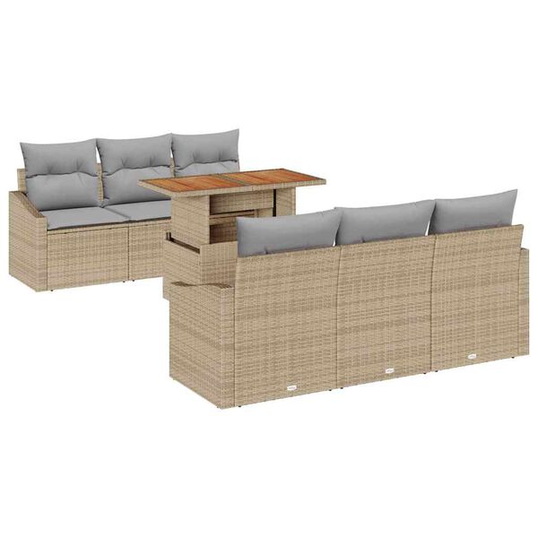 vidaXL Tuin Sofa Set met opslag 7 pcs Beige Poly riet