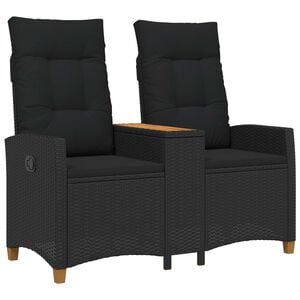 vidaXL Ligbank met tafel 2 -Seater 126 x 65 x 112 cm poly rattan Zwart