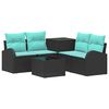 vidaXL Bankstel 6 st Zwart en Blauw Poly Rattan en Staal