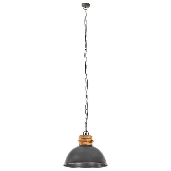 vidaXL Hanglamp industrieel rond E27 32 cm massief mangohout grijs