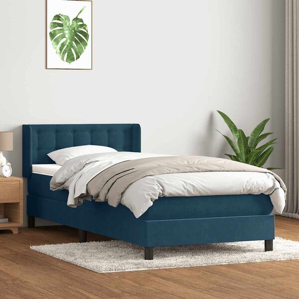 vidaXL Boxspring met matras fluweel donkerblauw 90x220 cm