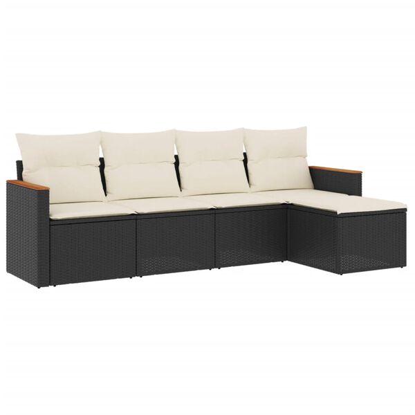 vidaXL 5-delige Loungeset met kussens poly rattan zwart