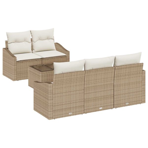 vidaXL Bankstel met kussen met opslag 6 pcs Beige en Cr&egrave;me poly rattan