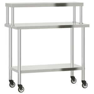 vidaXL Keukenwerktafel met bovenschap 110x55x120 cm roestvrij staal