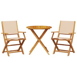 vidaXL 3-delige Bistroset stof en massief hout beige