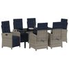 vidaXL Tuin eettafelset met kussen 7 pcs Grijs poly rattan