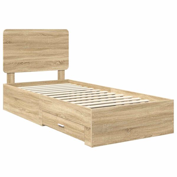 vidaXL Bedframe met hoofdeinde Sonoma Eiken 90 x 190 cm Bewerkt hout