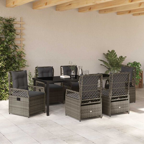 vidaXL Tuin eettafelset 7 pcs Grijs poly rattan