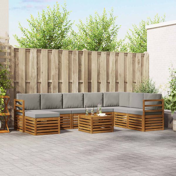 vidaXL Sofa-Sets 9 pcs Natuurlijk en Lichtgrijs Massief Acaciahout