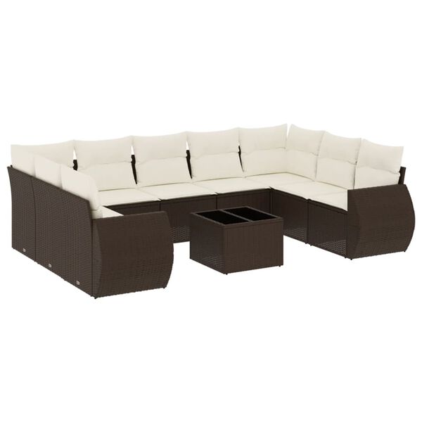 vidaXL 10-delige Loungeset met kussens poly rattan bruin