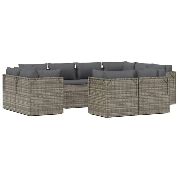 vidaXL 12-delige Loungeset met kussens poly rattan grijs