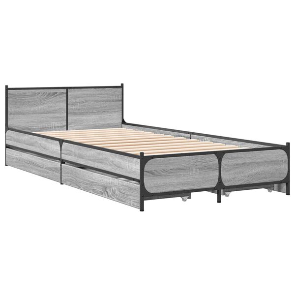 vidaXL Bedframe met lades bewerkt hout grijs sonoma eiken 75x190 cm