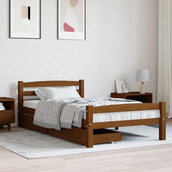 vidaXL Bedframe met 2 lades massief grenenhout honingbruin 100x200 cm