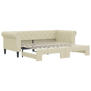 vidaXL Slaapbank met onderschuifbed 90x200 cm kunstleer cr&egrave;mekleurig