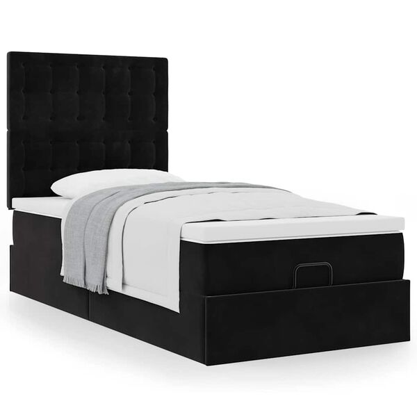 vidaXL Ottoman bed met matrassen 100x200cm fluweel zwart