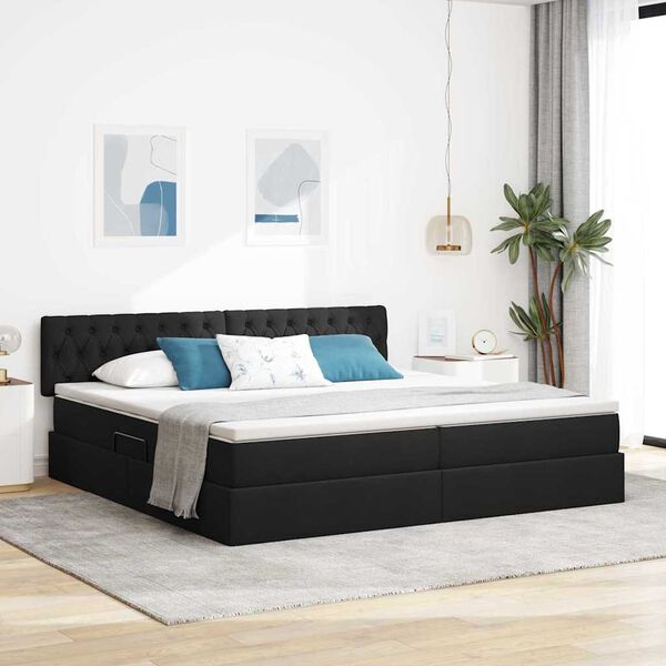 vidaXL Opbergbed met matras met matras Zwart 200 x 200 cm Bewerkt hout