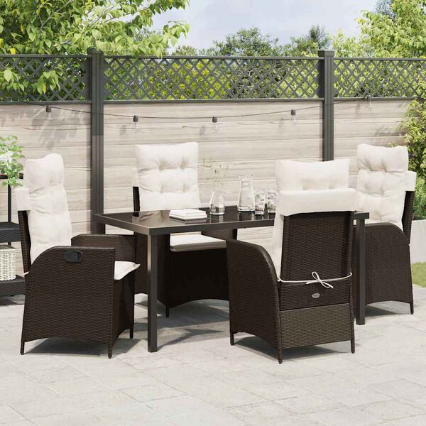 vidaXL Tuin eettafelset met kussen 5 pcs Bruin poly rattan