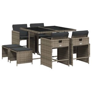 vidaXL 9-delige Tuinset met kussens poly rattan grijs