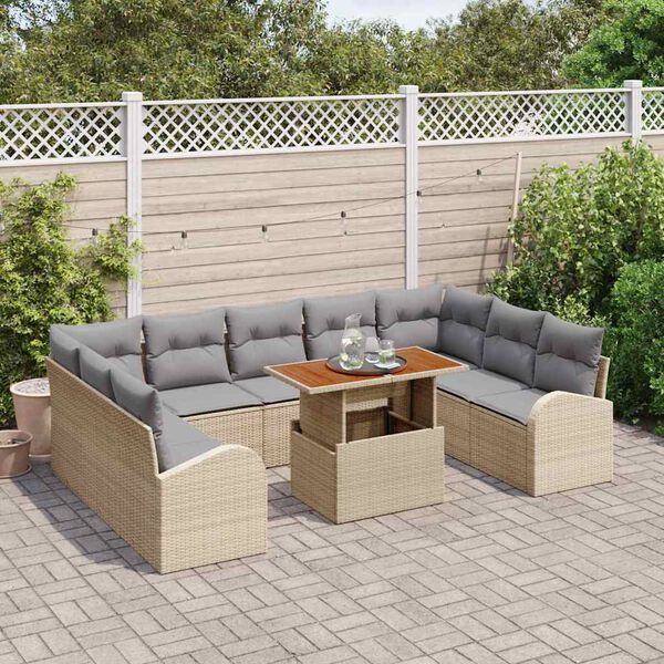 vidaXL Tuin Sofa Set met opslag 10 pcs Beige Poly riet